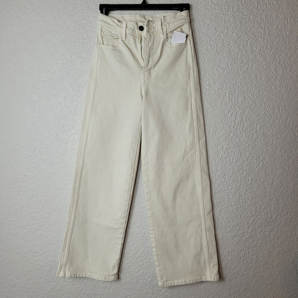 NWOT Apiece Apart Merida Cropped Straight-Leg Denim Jeans Size 24 Cream Cotton - Picture 3 of 14